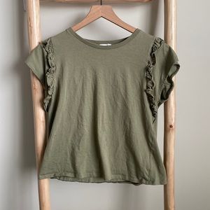 Zara Sage Green Ruffle Cap Sleeve Tee
